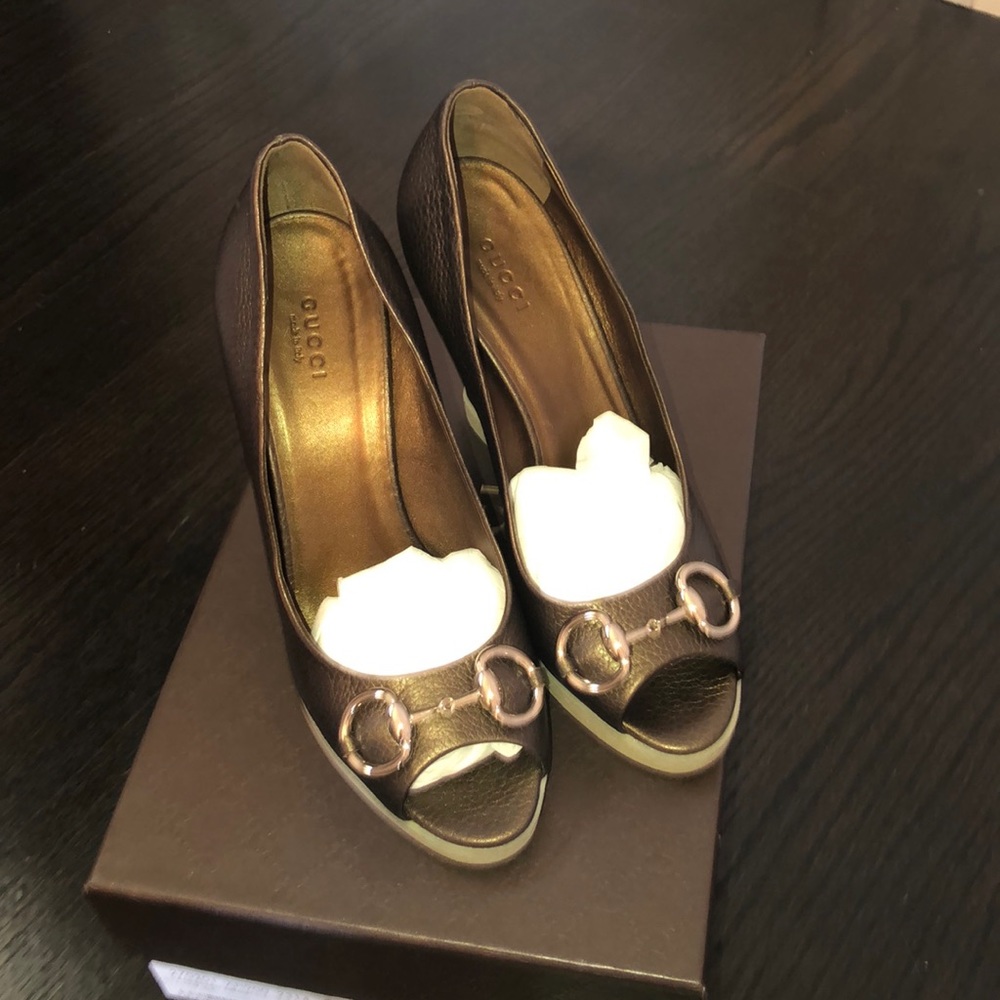 Bronze Gucci wedges